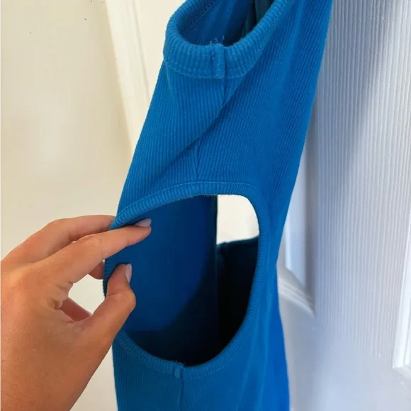 Zara Ribbed Cut Out Blue Mini Dress - Picture 8 of 8